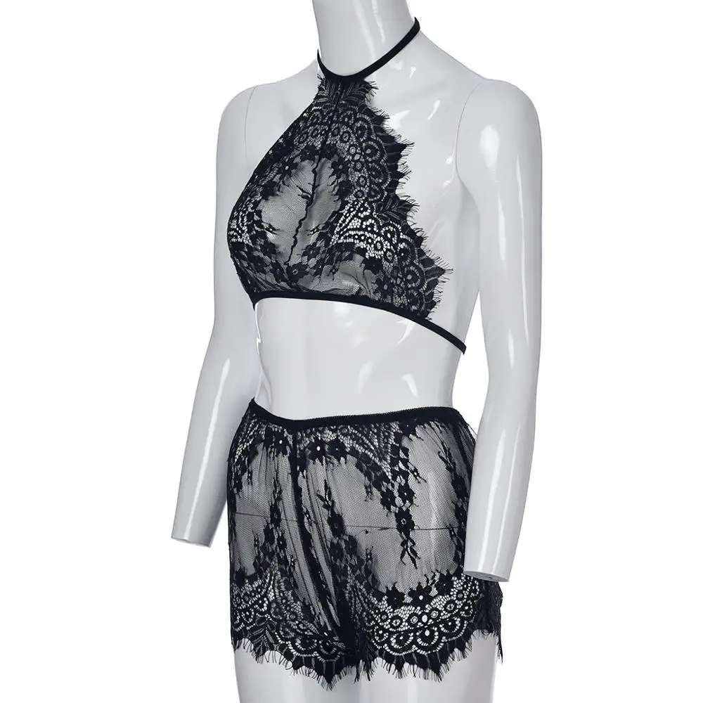 Сексуальный женский кружевной Комплект эротического нижнего белья однотонный