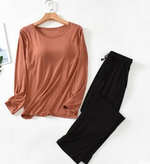 

Пижама #3532 Женская, на весну и осень, из двух предметов, однотонная, с круглым вырезом и длинными рукавами, домашнее обслуживание