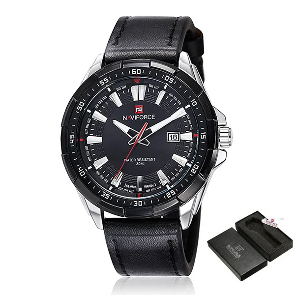 black silverwith box NAVIFORCE хронограф Топ Brends мужские классические часы Круглый циферблат часы мужские relojes hombre relogio masculino - Цвет: black silverwith box