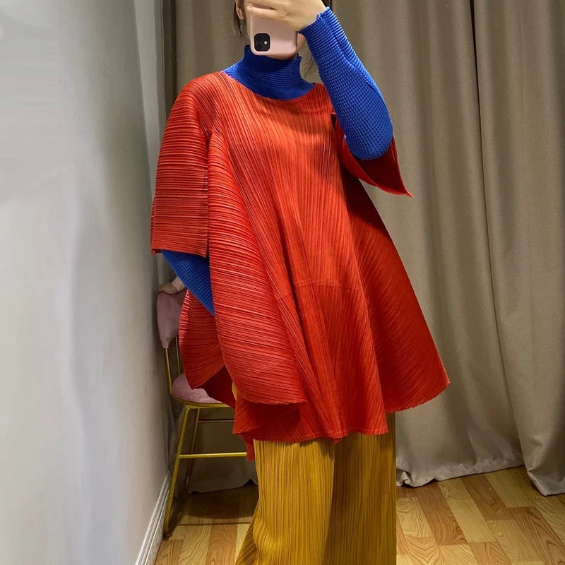 Четыре сезона Miyak плиссированный женский плащ стильный Дикий сплошной цвет