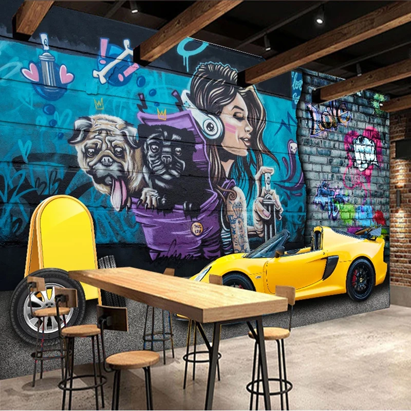 Пользовательские Настенные обои 3D спортивный автомобиль граффити настенные