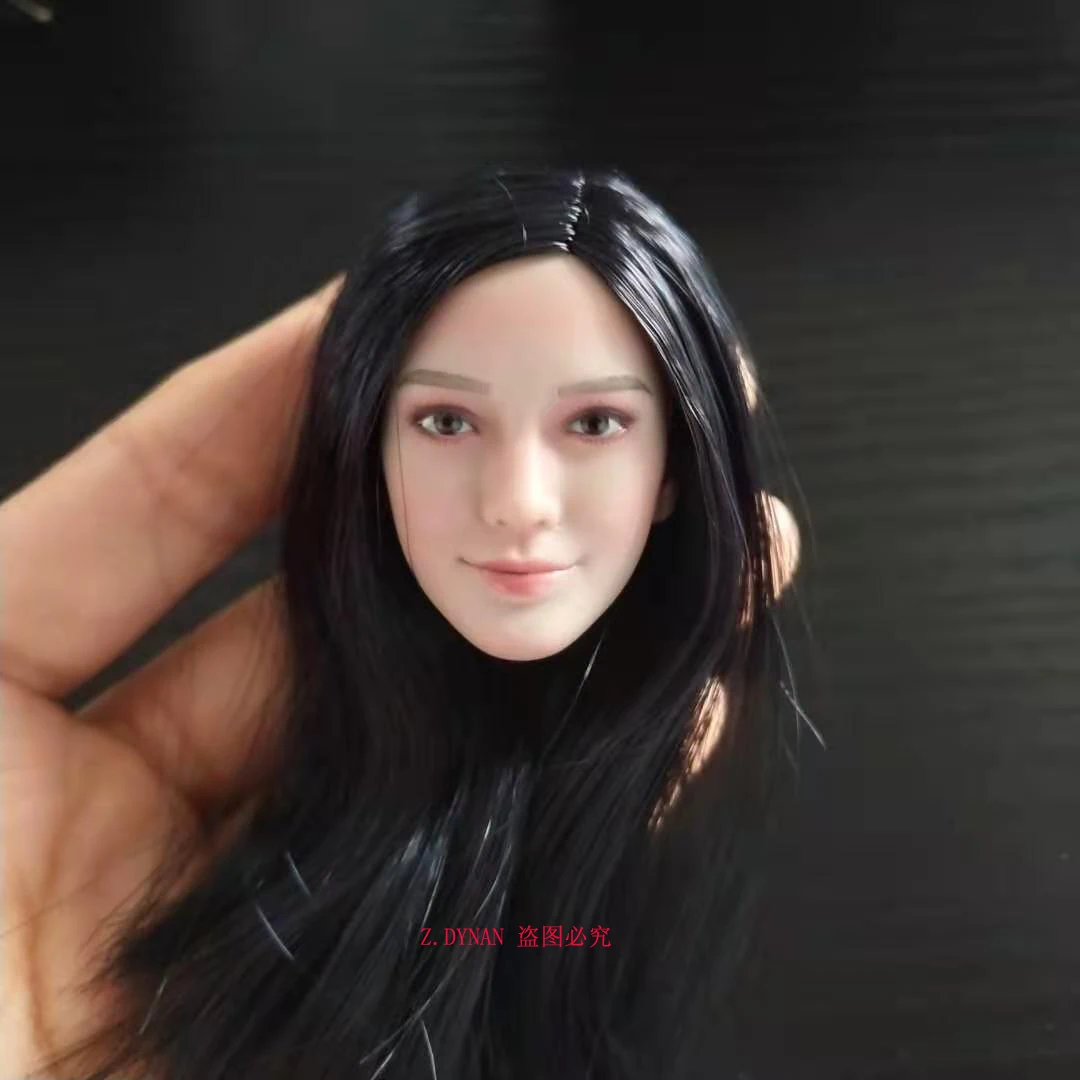 

1:6 Black Hair Head Sculpting Is Suitable for 12-inch Female Soldiers Body Toys Dolls Beautiful Head Sculpting Model