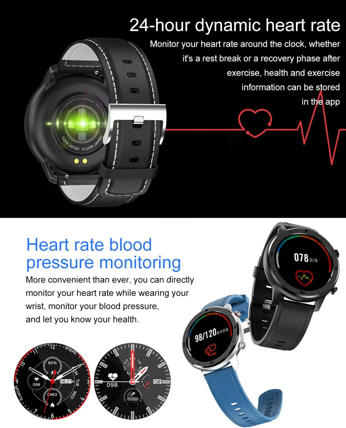 Reloj inteligente LIGE, водонепроницаемые Смарт-часы для мужчин, монитор сердечного ритма, кровяного давления, полный сенсорный экран, музыкальный контроль, умные часы
