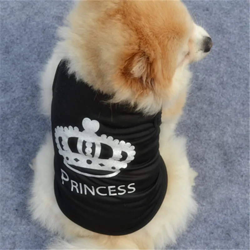 Черного цвета с вышивкой в виде короны Одежда для животных Милые Удобные летняя