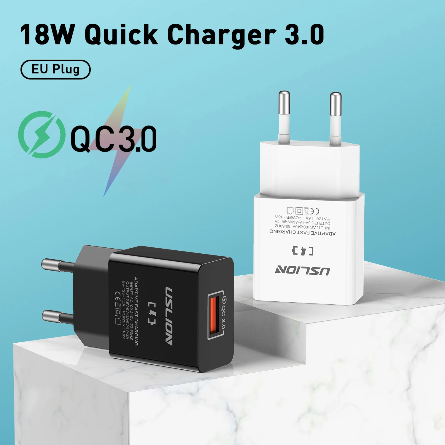 USLION 18 Вт Quick Charge 3 0 мобильный телефон зарядное устройство европейская вилка