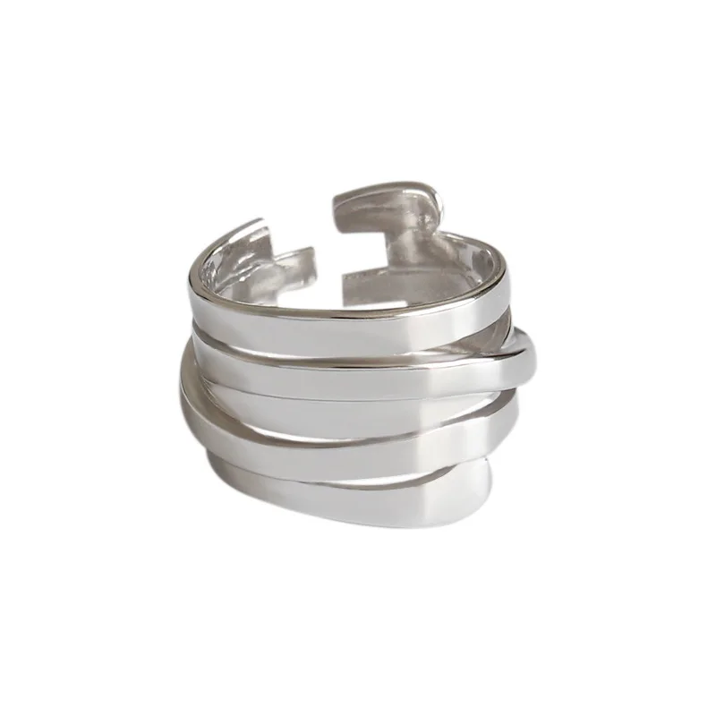 

MEYRROYU 925 Sterling Silver Rings Simple Geometric Multilayer Winding Couple Party Jewelry Rings Gift