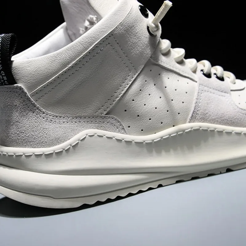 

Mens High Top Genuine Leather Shoes Casual Hip Hop Thick Platform Shoes White Joggers Sneakers Autumn New Skateboard Shoes
