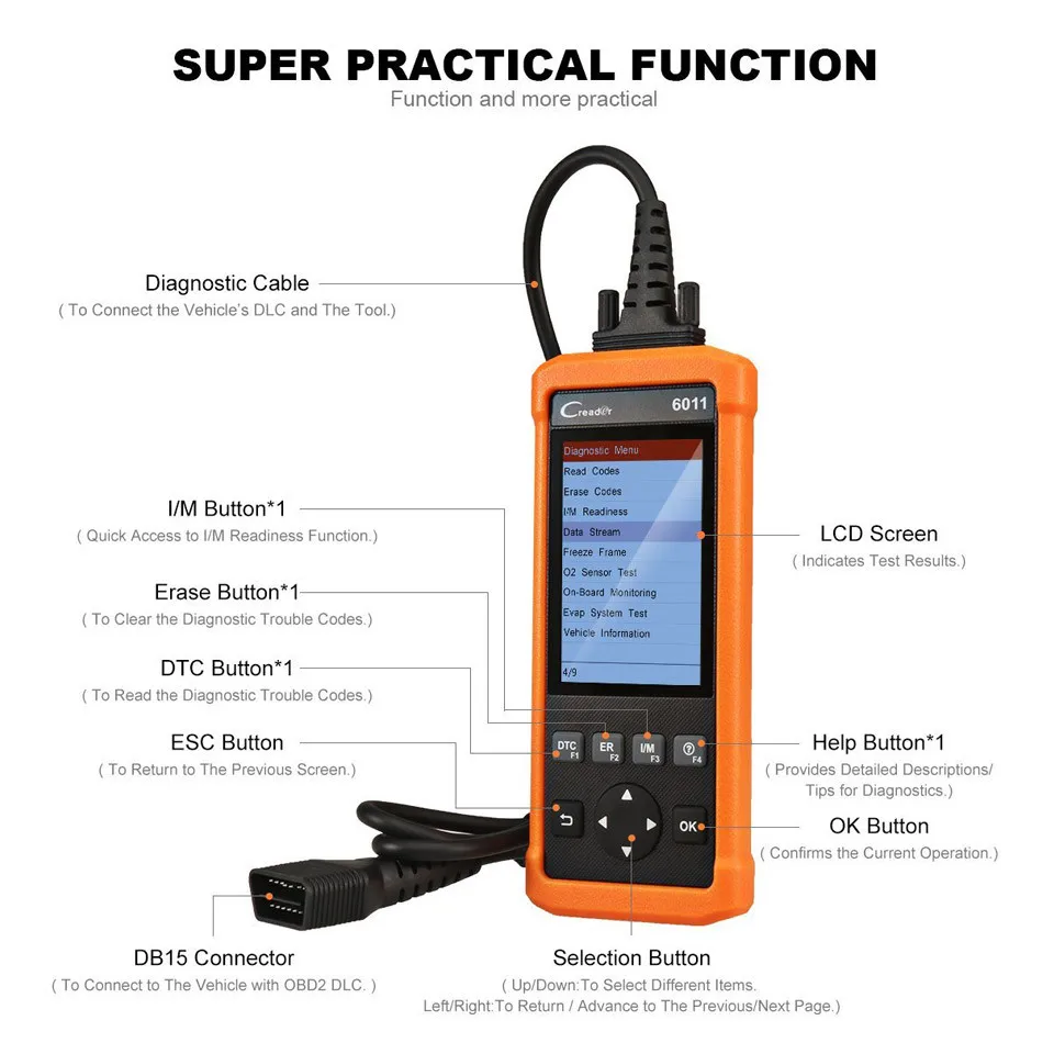 launch CR6011 Автомобильный сканер OBD2 сканирующий инструмент Creader 6011 ABS подушка