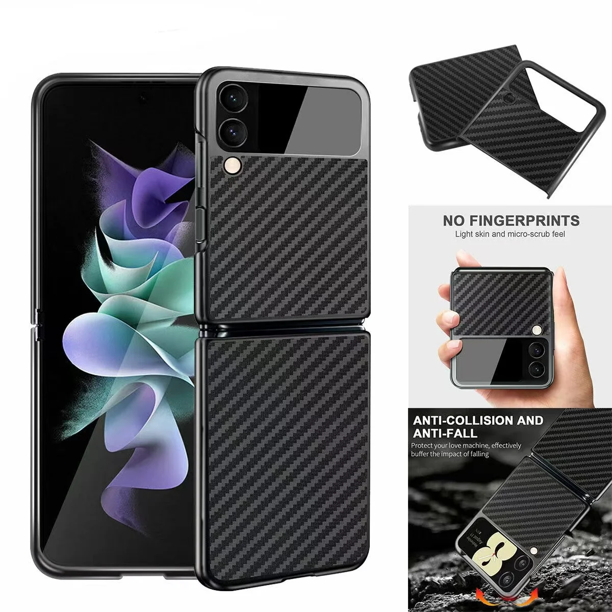 

For Samsung Galaxy Z Flip3 5G Case Shockproof Heavy Duty Rugged Slim Hard PC Cover Zflip3 All-inclusive carbon fiber case