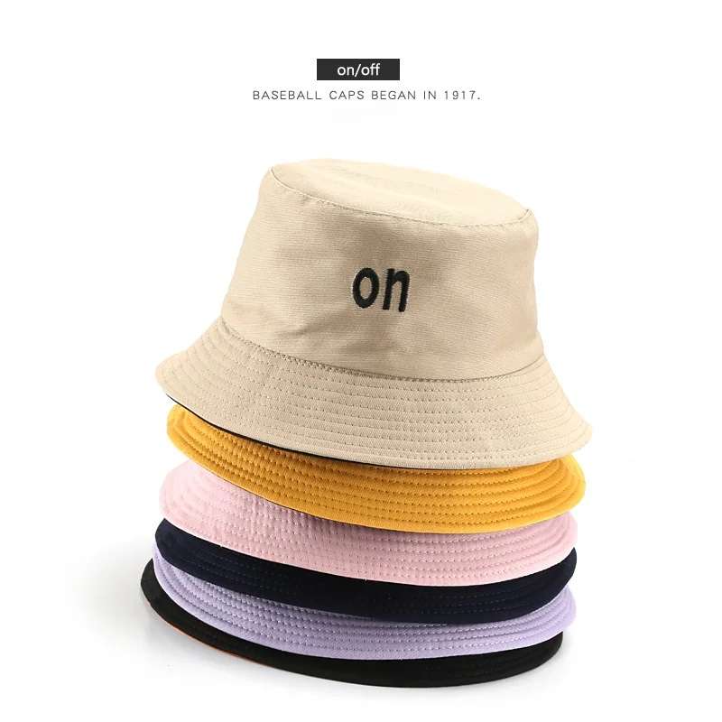 

Cotton Bucket Hats for Women and Men ON/OFF Embroidery Fisherman Hat Summer Sun Cap Casual Double Sided Panama Caps