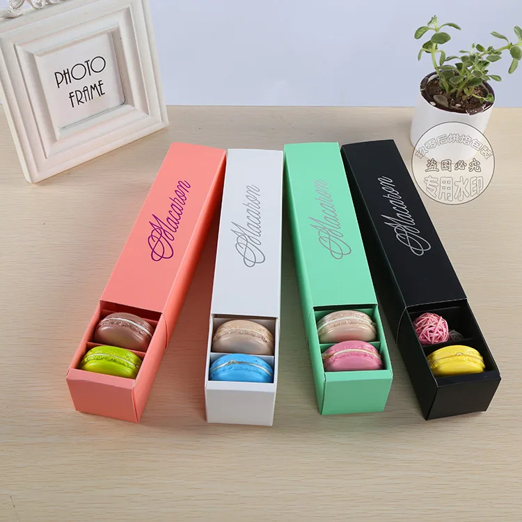 

Pink White Black and Green Dessert Macaron box 6 cavities colorful macarons pastry packaging boxes 100 pcs