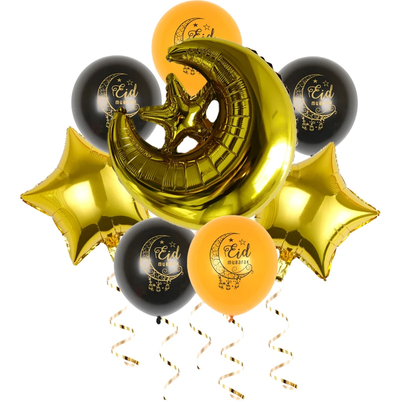 

1set Eid Mubarak Balloons Ramadan Decorations Moon Star Aluminum Foil Sequins Balloon Set Muslim Party Supplies