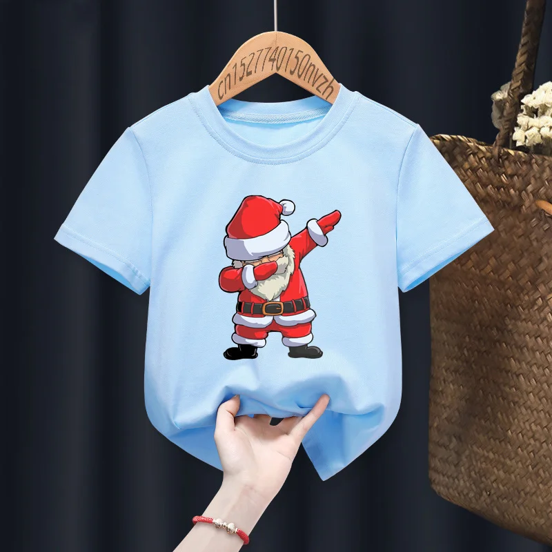 Dabbing Santa Merry Christmas Red Kid T-shirts Children Baby Black Harajuku Kawaii Clothes Boy Girl Tops Gift Present ,Drop Ship