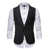 men vests spring autumn business formal casual stripe black waistcoat notch lapel single breasted daily life party prom banquet