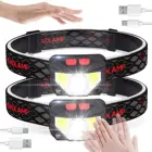 Налобный фонарь с датчиком движения тела, встроенный аккумулятор, зарядка через USB, 8 режимов, водонепроницаемый, с футляром