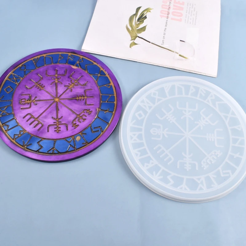 2Pcs/Set Runes Symbol Crystal Epoxy Resin Mold for Table Gaming Viking Treasure Circle Divination Board Silicone Mould
