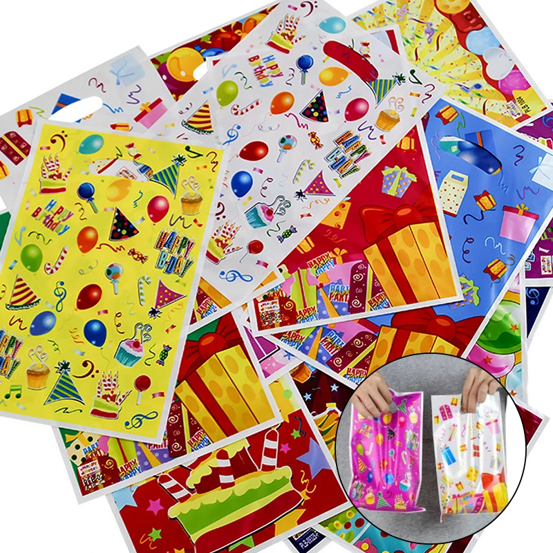 

10pcs Printed Gift Bags Polka Dots Plastic Candy Bag Child Party Loot Bags Boy Girl Kids Birthday Party Favors Supplies Decor