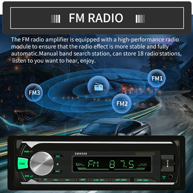 

Car Mp3 Radio Player Bluetooth Fm Recording/Copying DC12V AUX Universal Audio Music Multimedia