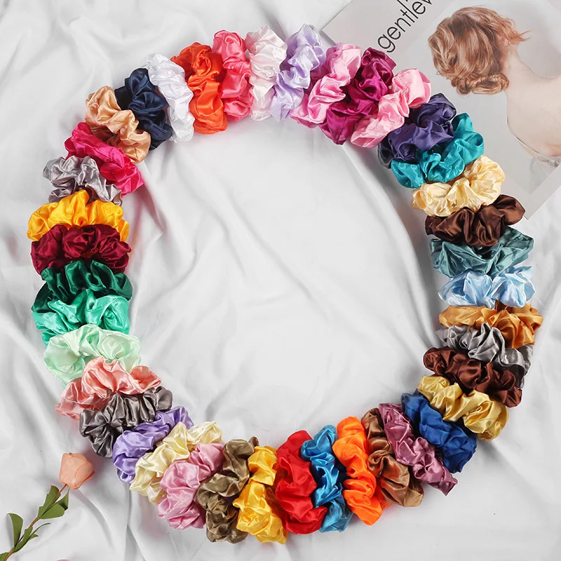 A pack of 50 pcs Kawaii Satin Girls Silky Scrunchie Sets Women Elastic Hair Bands Mujer Headwear Headband Accessories |