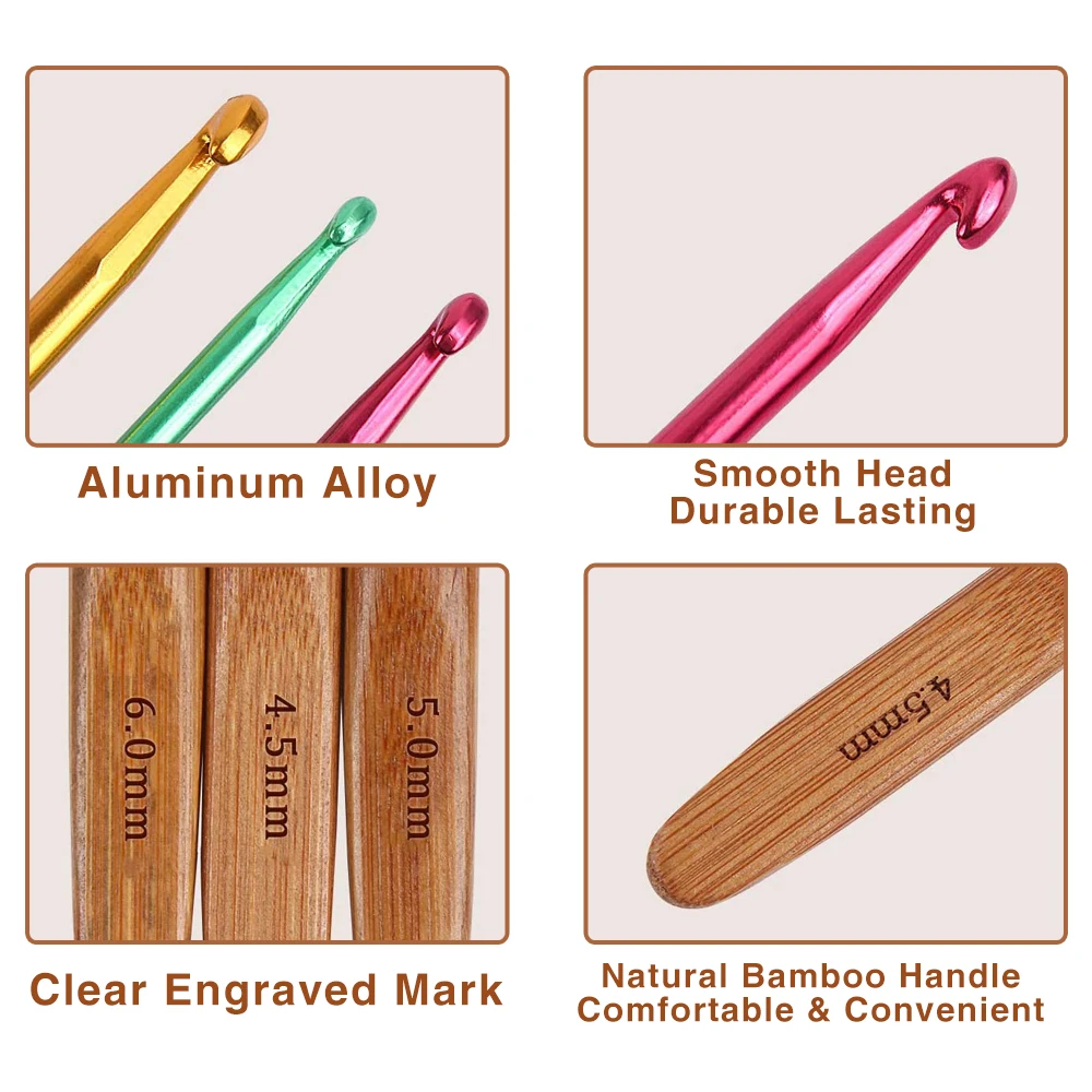 9pcs/Set 2mm-6mm Bamboo Knitting Needles Set Multicolor Hooks DIY Crochet For Yarn Handle | Дом и сад