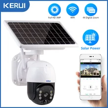 KERUI Outdoor Waterproof Wireless 3MP WiFi IP Camera 8W Solar Panel PTZ Battery Camera Home Security CCTV Video Surveillance