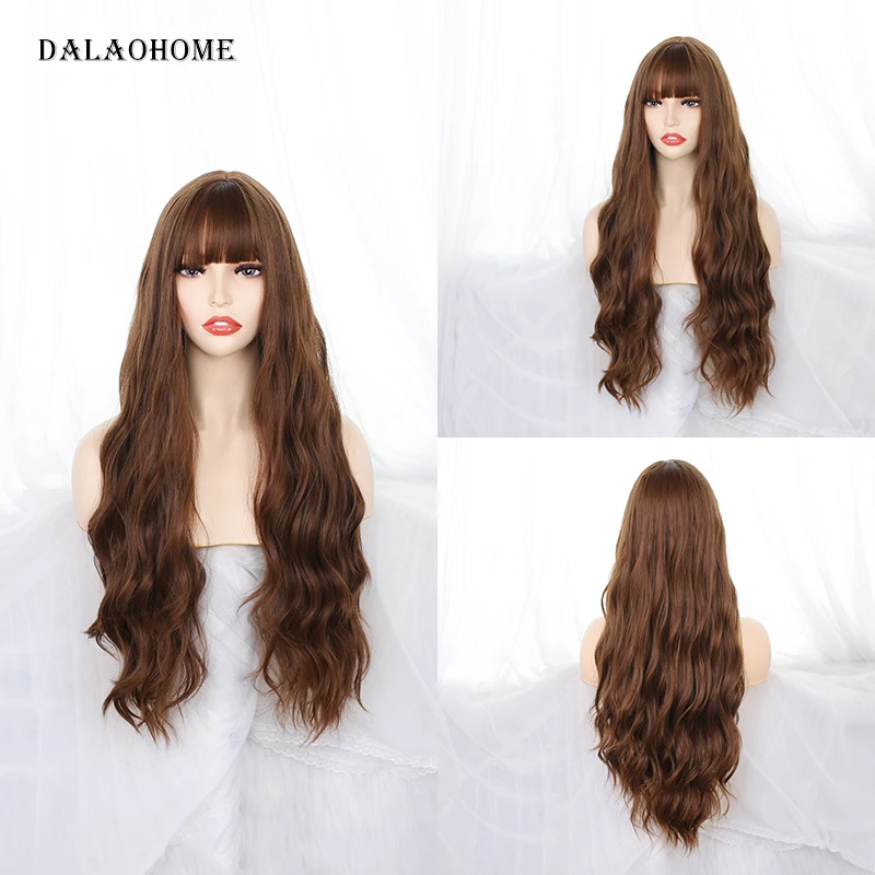 

Dalaohome Blonde Synthetic Wigs For Black Woman Natural Wavy Ombre Lolita Wig With Bangs Heat Resistant Fiber Cosplay Hairstyle
