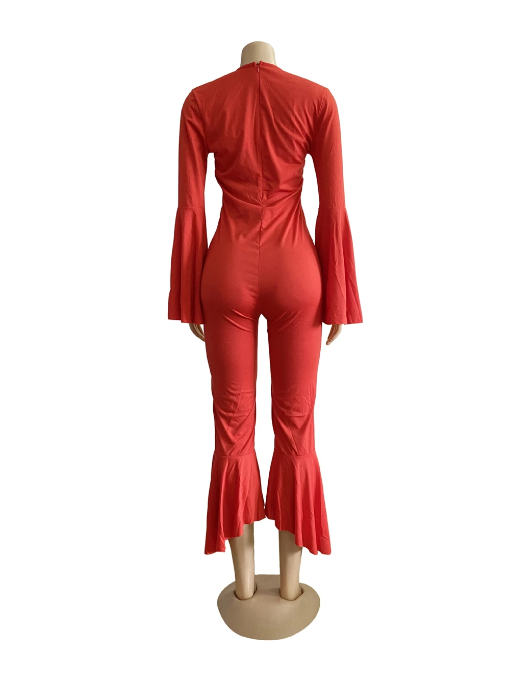

RStylish Sexy Low Chest Jumpsuits Women Solid Color Irregular Flare Full Sleeve Bodycon Long Rompers Playsuit Clubwear Clothers