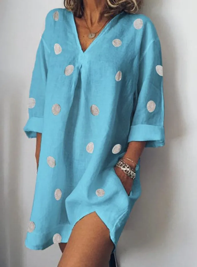 

Autumn 2020 Long Sleeve Wave Point Dress Women Loose Cotton and Linen Dress Plus Size Fashion Ladies White Shirt Dresses Vestido