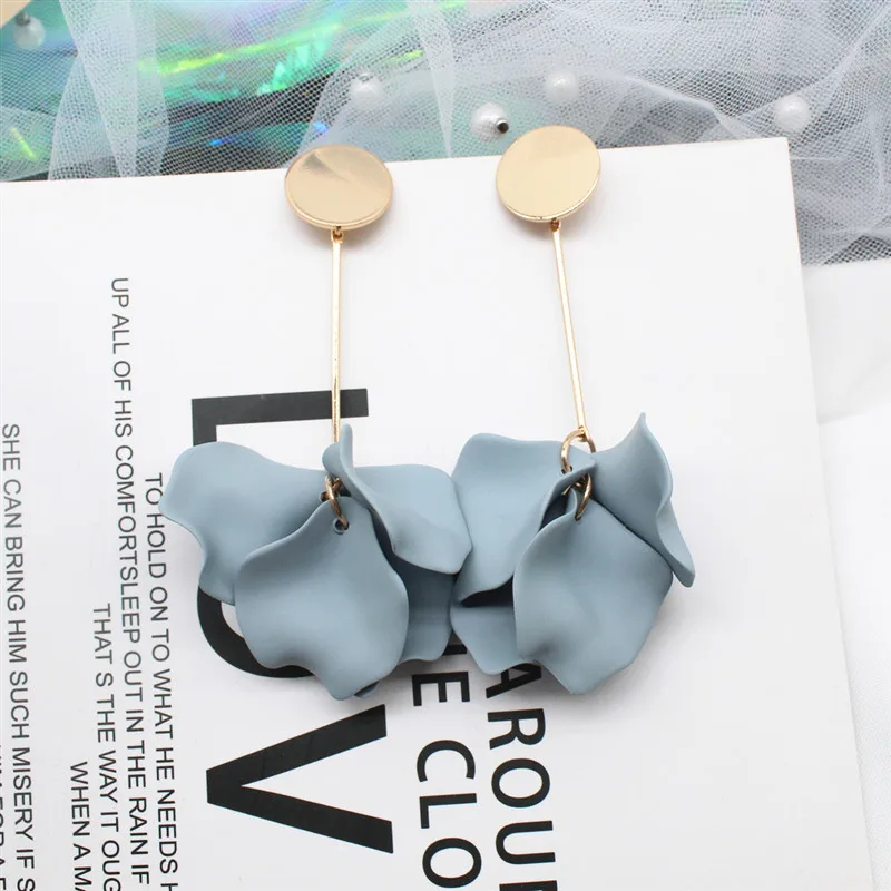 Корея дизайн горячая распродажа модные ювелирные изделия акриловый окрашенные лепестки серьги длинные капли масло преувеличенные серьги для женщин - Окраска металла: X hui