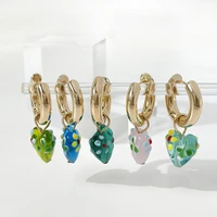 korean fashion polka dot heart gold hoop earring for women candy color coloured glaze love heart huggie earring everyday jewelry