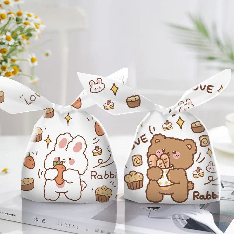 

50Pcs Cute Rabbit Ear Bags Cookie Plastic Candy Gift Bag For Biscuits Snack Baking Package Event Party Supplies