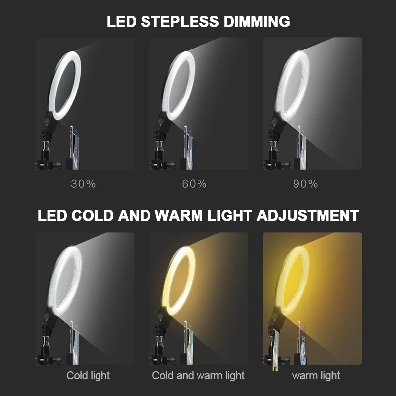 

Photography LED Selfie Ring Light USB Ring Lamp Camera Phone Video Light with Phone Holder Tripod For Makeup Youtube Live Studio