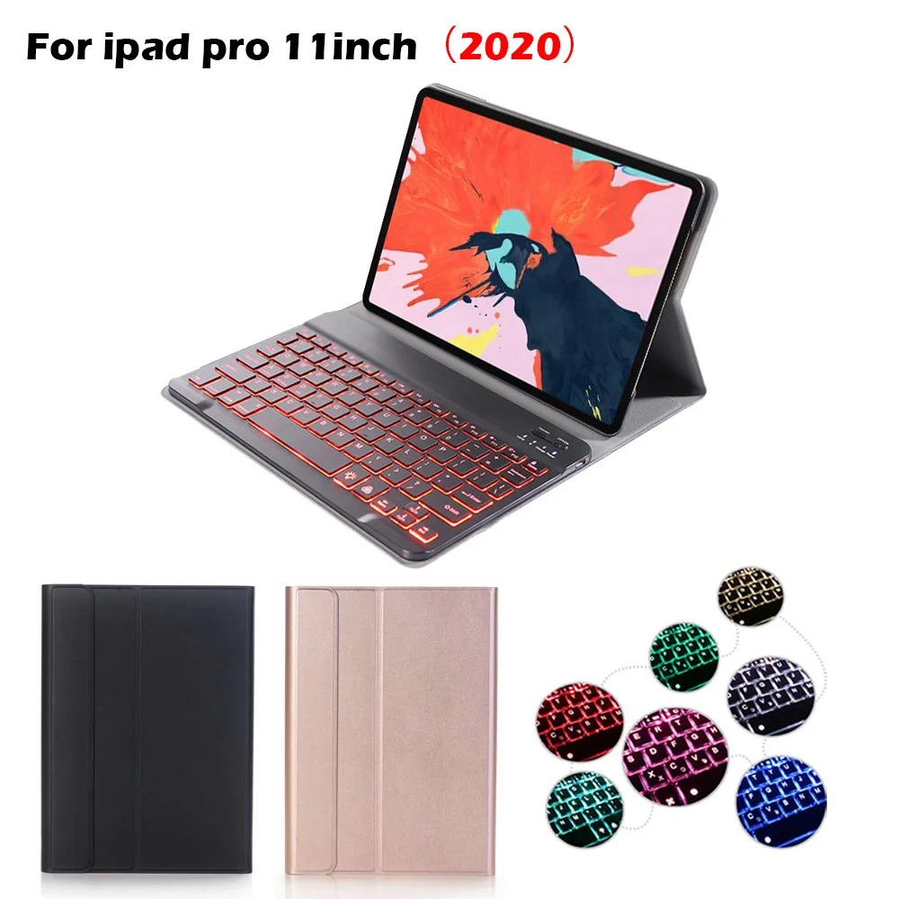 Планшет клавиатура для iPad Pro 11 2020 7 цветов с подсветкой английская Bluetooth кожаным