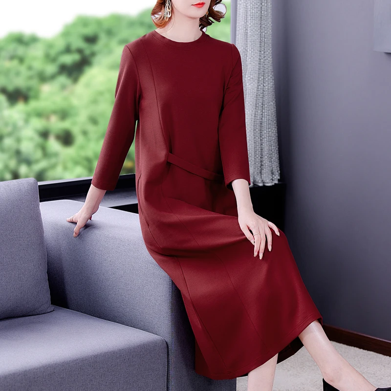 

Women Red Loose Office Lady Knitted Midi Dress Women Elegant Bodycon Party Vestido 2022 Korean Vintage Black Hepburn Casual Robe