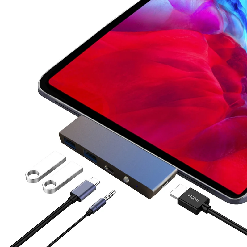 

5 in 1 USB C Hub Type C Adapter with 4K 60HZ Support Voice Line Control HDMI to USB 3.0 Type C Dock for iPad Pro