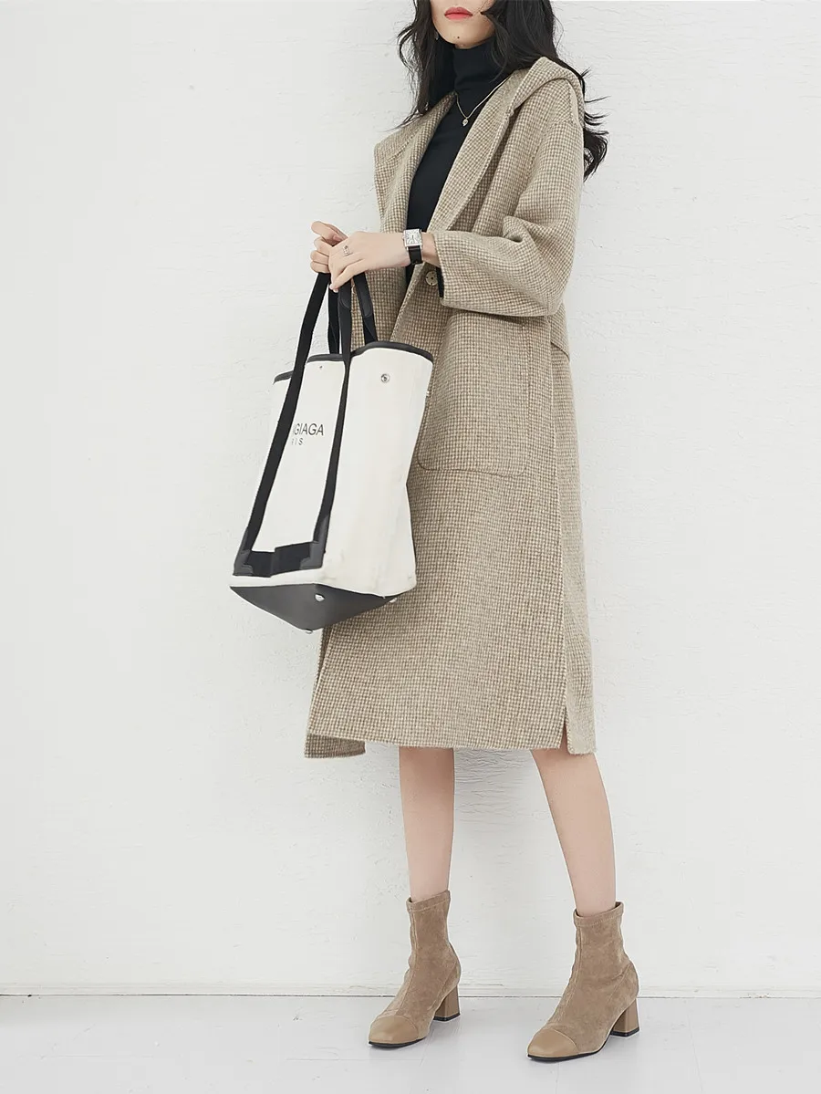 Женская Длинная шерстяная куртка Элегантное повседневное шерстяное пальто в