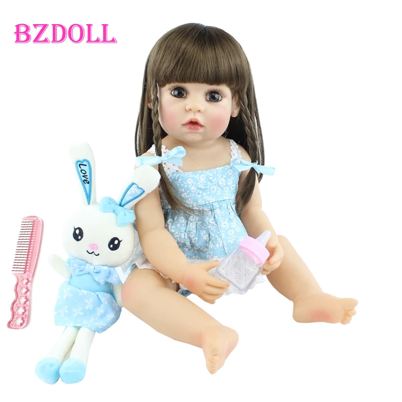 

55cm Full Silicone Body Reborn Baby Girl Doll Toy Vinyl Long Hair Princess Toddler Babies Child Cute Birthday Gift Bathe Toy