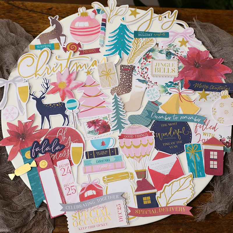 

KLJUYP 120pcs Christmas Joy Paper Die Cuts for Scrapbooking DIY Projects Junk Journal Card Making Crafts