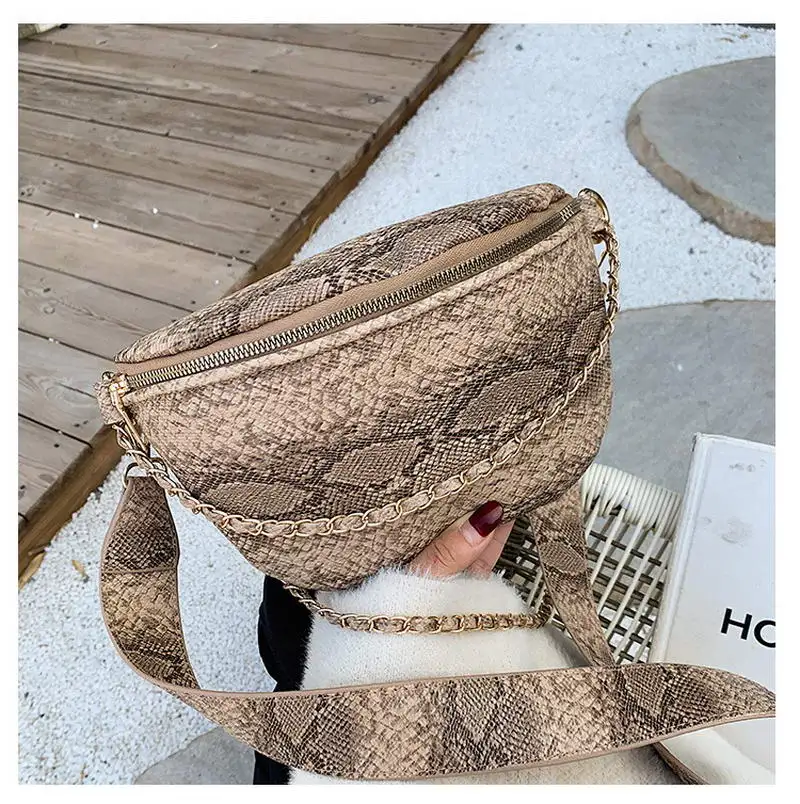 khaki Mododiino, Женская поясная сумка со змеиным узором, сумка через плечо с цепочкой, сумка из искусственной кожи, сумка-банан, сумка на ремне под змеиную кожу, сумка-мешок DNV1286 - Цвет: khaki