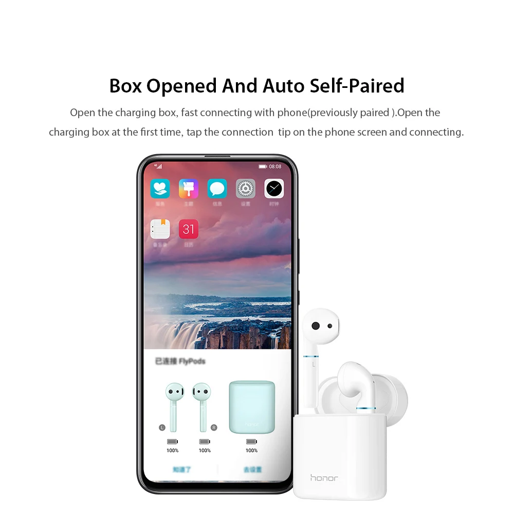 Huawei Honor Flypods Беспроводные Гарнитуры Hi-Fi TWS Bluetooth наушники водонепроницаемые IPX54 Беспроводная зарядка коробка CM-H2S