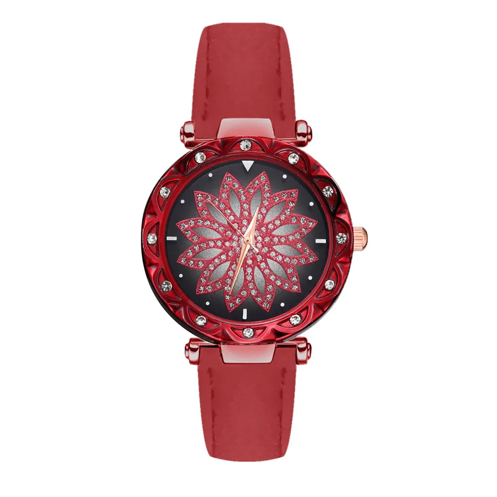 Часы наручные женские с кожаным ремешком модные повседневные цветами и