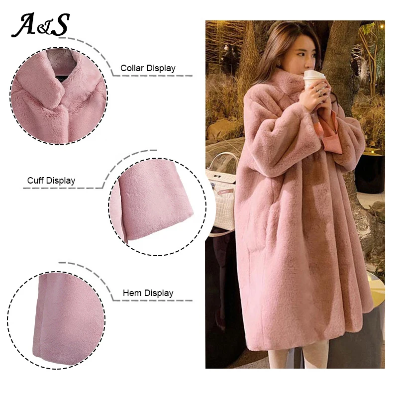 Anbenser Fashion Autumn Winter Fur Wool Jacket Over the Knee Woman New Casual Loose Coat Fashion Mandarin Collar Faux Fur Coats