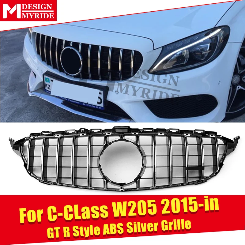 Для Mercedes C Class W205 C205 Sport Coupe C63 решетка для гриля грили GTS Look ABS Silver Add on Style без камеры