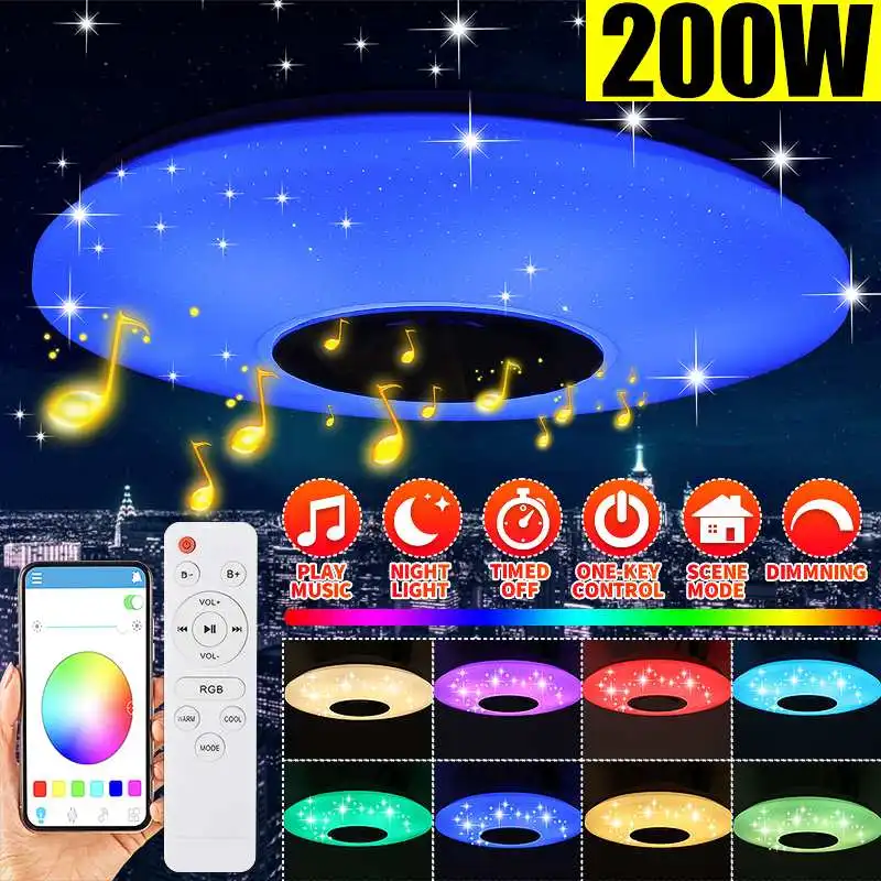 $18.62 200W LED Music Ceiling Light RGB bluetooth Speaker Lamp Home Party Bedroom APP/Remote Control Dimmable Smart Colorful Light