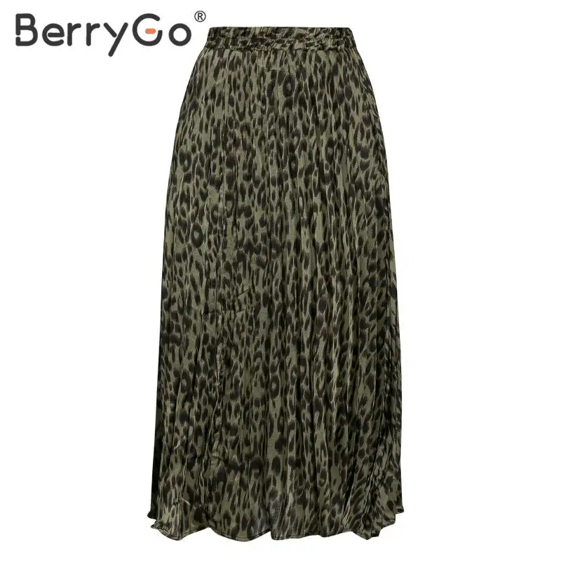BerryGo, леопардовая расцветка, длинная юбка, Женская Повседневная Уличная одежда, высокая талия, Дамская Нижняя юбка, линия, осенняя Женская эластичная юбка