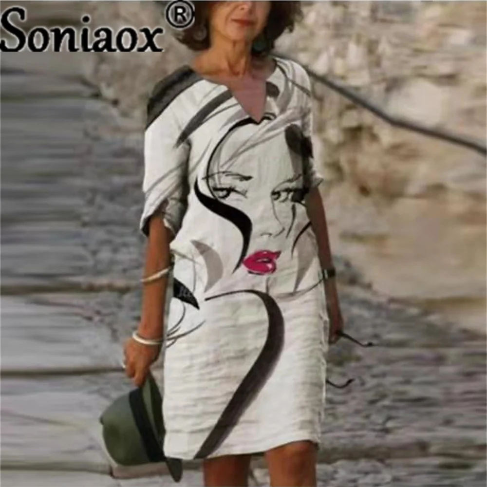 Купи 2021 Women Elegant Flower Print Midi Dress Summer Vintage Half Sleeve V Neck Slim Dress Lady Boho A-line Beach Dresses за 1,562 рублей в магазине AliExpress