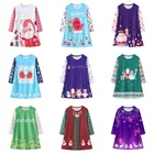 Платья для девочек, Рождественский костюм, платье принцессы с круглым вырезом и длинным рукавом с мультяшным принтом, Осенние новые товары, детское платье