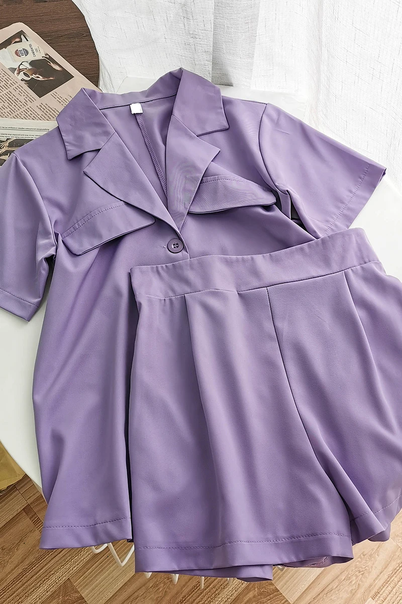 

Hepburn style suit light cooked style casual fashion suit collar cardigan shirt straight shorts two-piece children's suit
