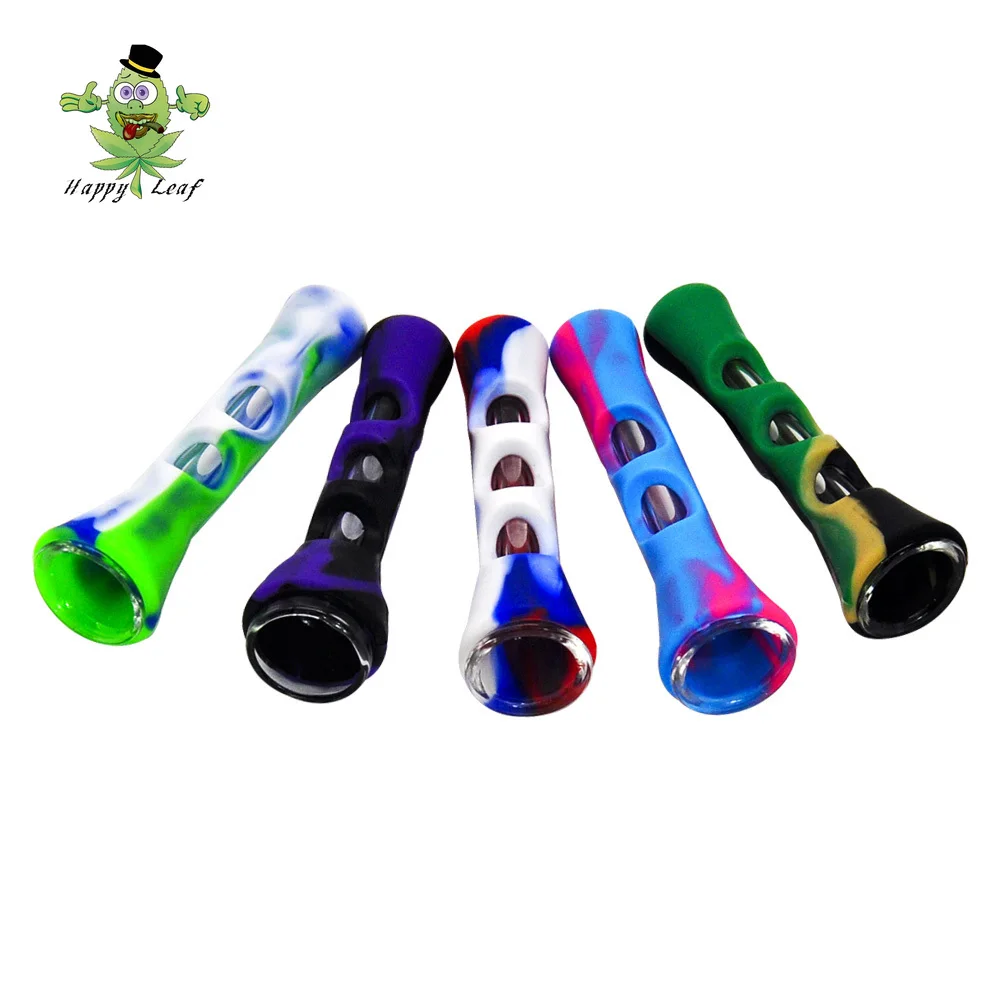 

10Pcs/lot Glass Pipe for Smoking Weed 20MM Horn Shape Silicone Herb Tobacco Pipe One Hitter Dugout Pipes Smoking Accessories