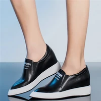 platform loafers women slip on genuine leather pumps shoes female pointed toe increased internal fashion sneakers casual shoes